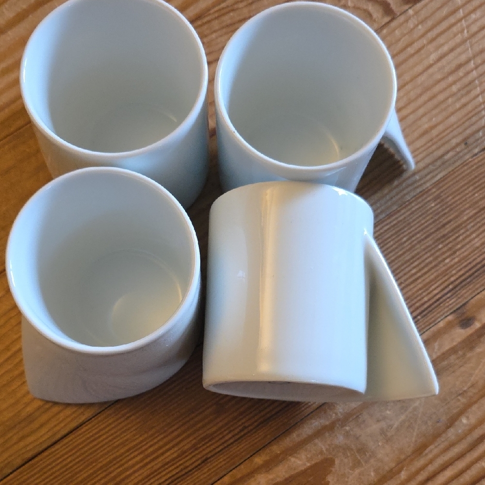O! Luna Restaurant Ware White Porcelain Coffee Mugs - Set of 4 - Made In Spain